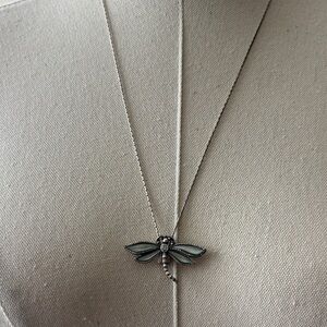 1928 Silver Dragonfly Necklace with Mint Green Enamel Wings
